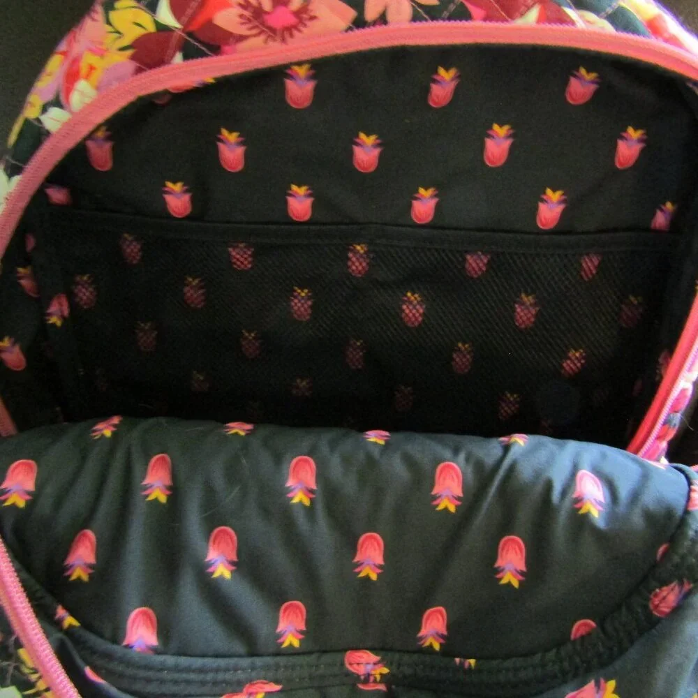 New NWT VERA BRADLEY Large Colorful Floral Pattern BACKPACK Orange Pink Black